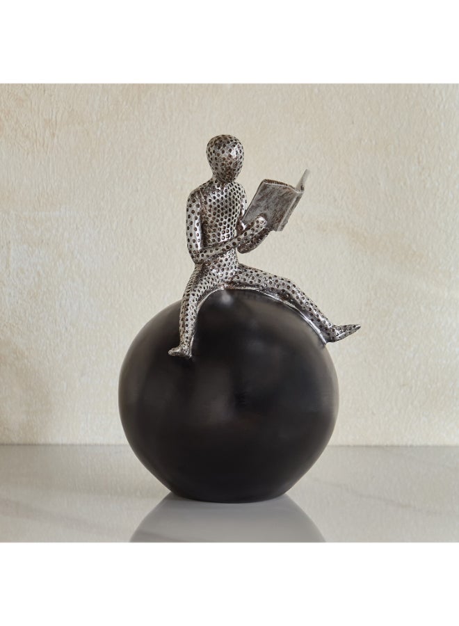 Home Box Human Reading Figurine - Silver and Black - Image 1